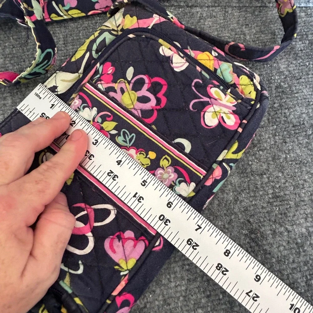 Vera Bradley Night and Day Floral Quilted Cotton Crossbody Bag Navy Pink Wallet